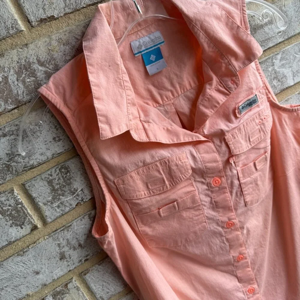 Columbia Sleeveless Button Front Collared Cotton Blend Shirt Women's Size S